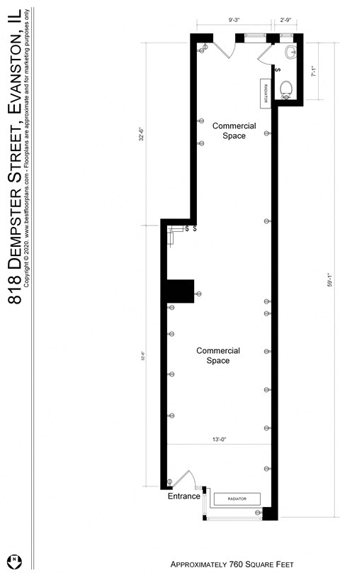 Floor plan for 1 bed, 1 bath, 1200 sqft